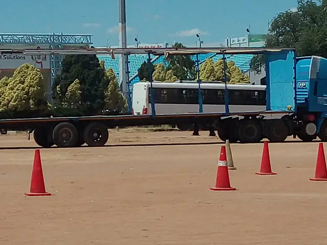 A driver training ground marked out with orange cones